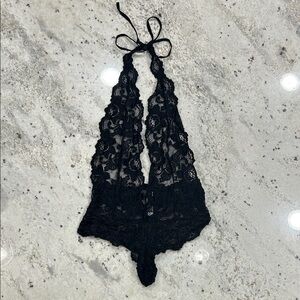 EVELUST Black Lace Halter lingerie piece Small intimate open back